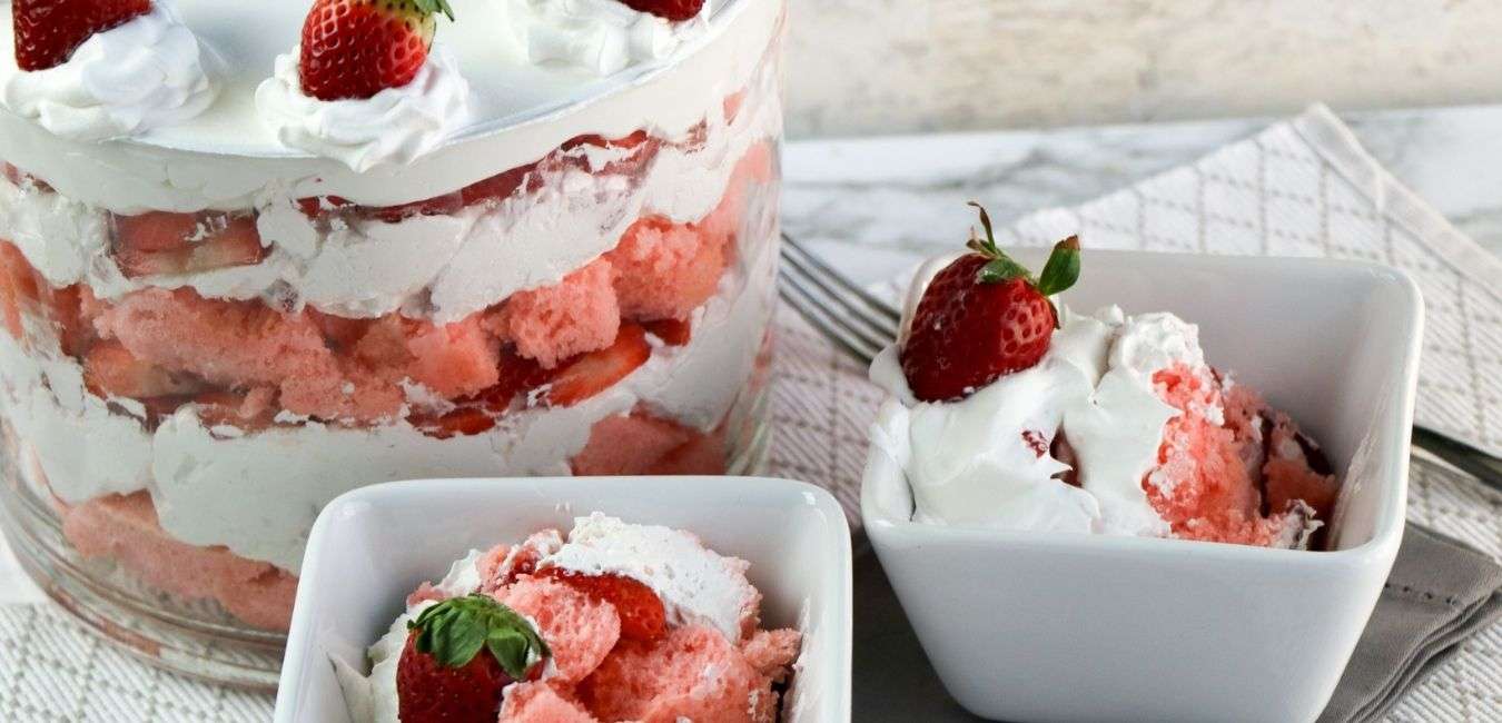 Strawberry trifle served in a bowl