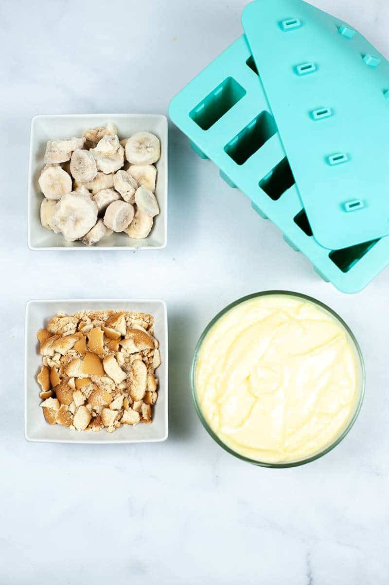 Items needed to make Banana Pudding Popsicles