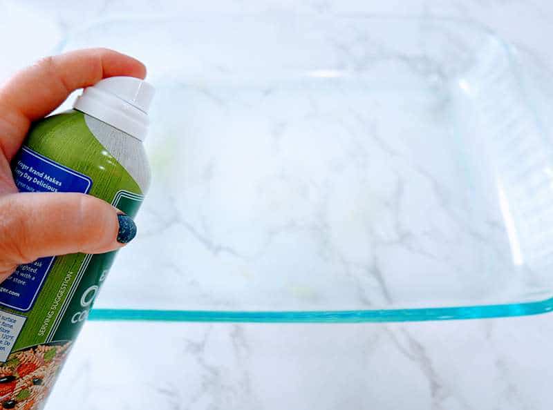 Spraying baking dish