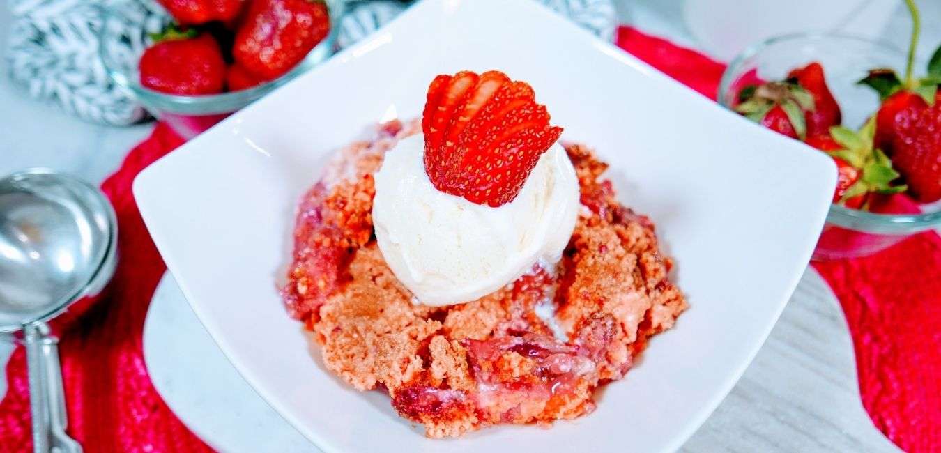 Strawberries and cream cake mix crumble recipe on a plate