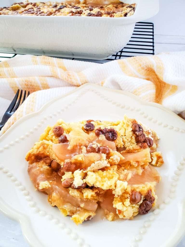 Caramel Apple Dump Cake 6 Caramel Apple Dump Cake on White Plate