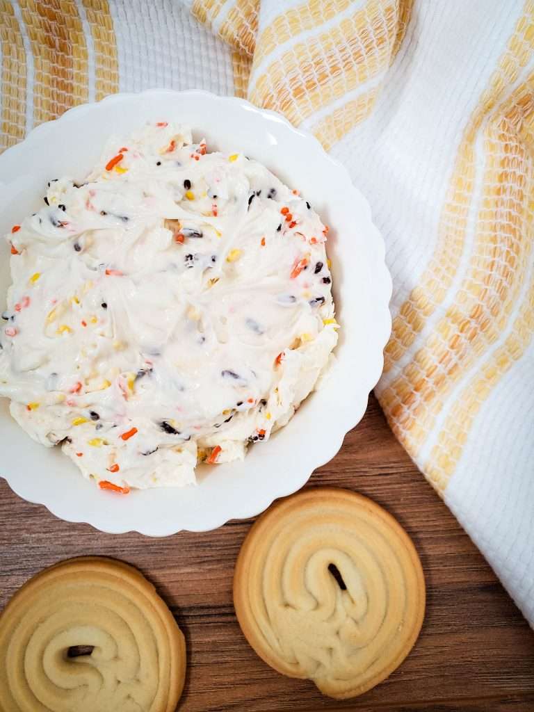 Autumn Sprinkles Cookie Dip 11 autumn sprinkles cookie dip in a white bowl with cookies