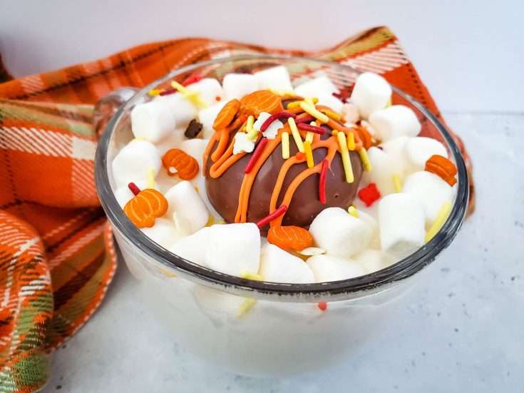 Fall-Themed Hot Chocolate Cocoa Bombs 11 hot cocoa bomb in a mug