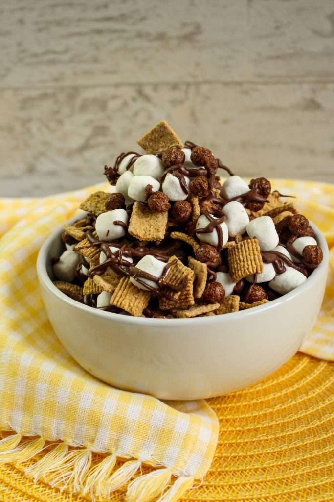 S’mores Cereal Snack Mix in a bowl