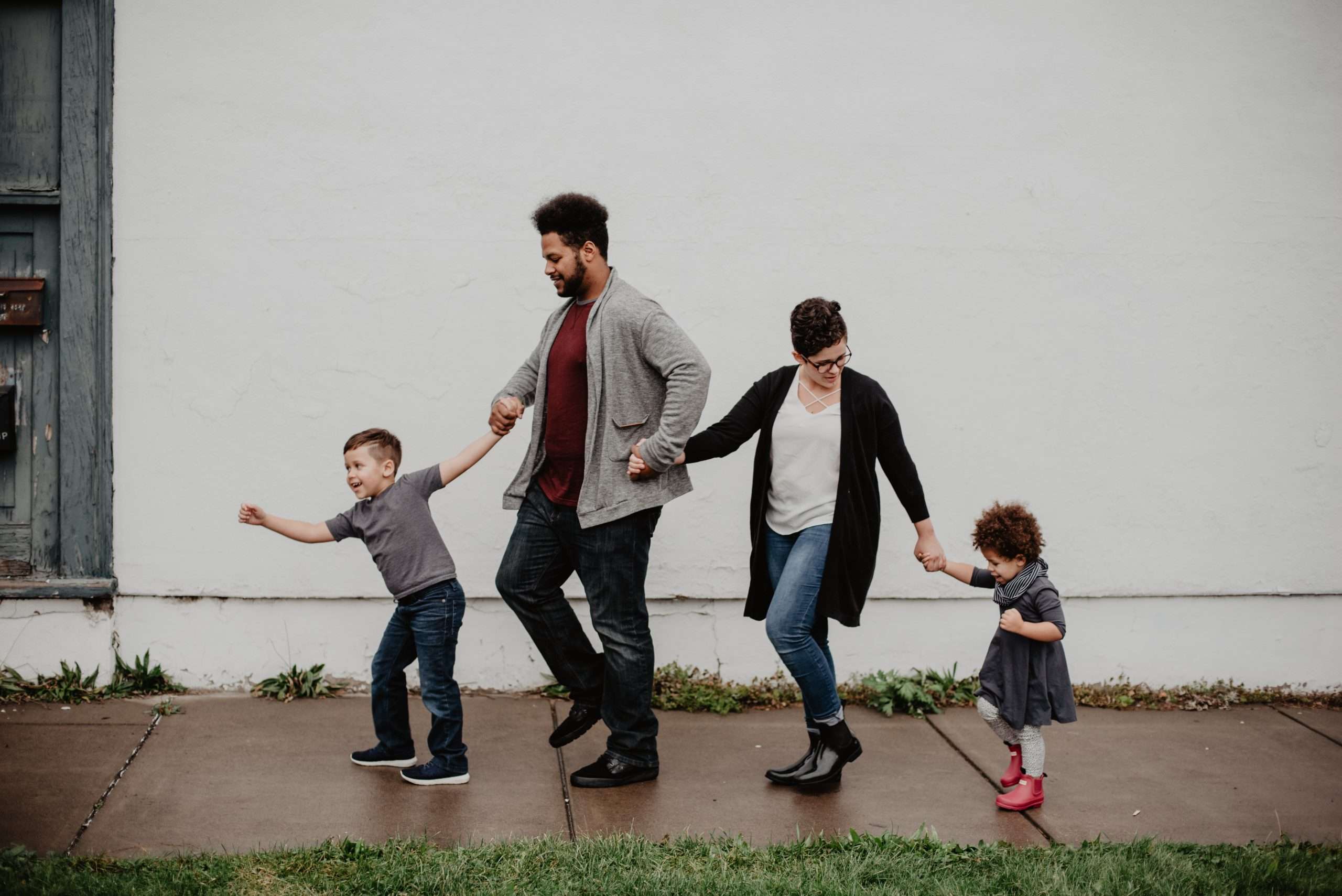 family taking a walk together