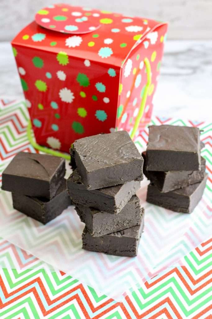 Christmas Fudge 5 christmas fudge next to a christmas gift box