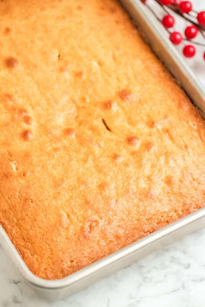 Quick and Easy Eggnog Cake 8 eggnog cake baked without frosting still in pan