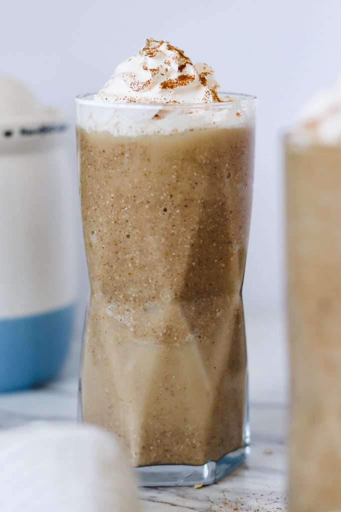 Apple Pie Smoothie 12 apple pie smoothies in a glass jar with whipped cream