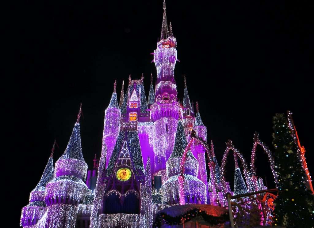 5 Surprise Disney Trip Reveal Ideas 5 disney world castle lit up at night