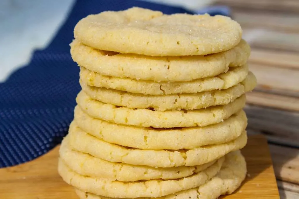 tangy lemon sugar cookies in a stack 
