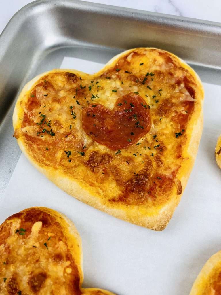 Heart Shaped Mini Pizzas 12 pizza in a heart shape with pepperoni