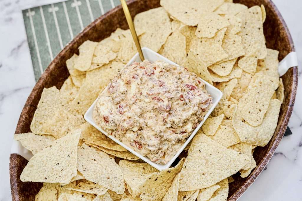 3 Ingredient Sausage Rotel Dip 7 sausage and cream cheese dip with tortilla chips