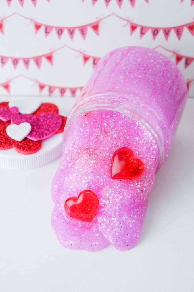 pink and glittery slime for valentine's day
