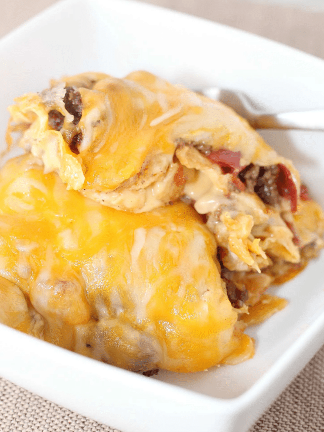 Cheesy Taco Casserole 12 Cheesy Taco Casserole on white plate