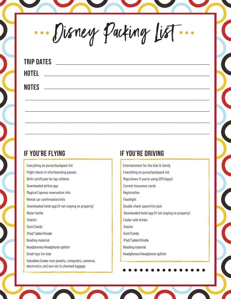 Ultimate Printable Disney Packing List: 75+ Things You May Need! 4 disney packing list