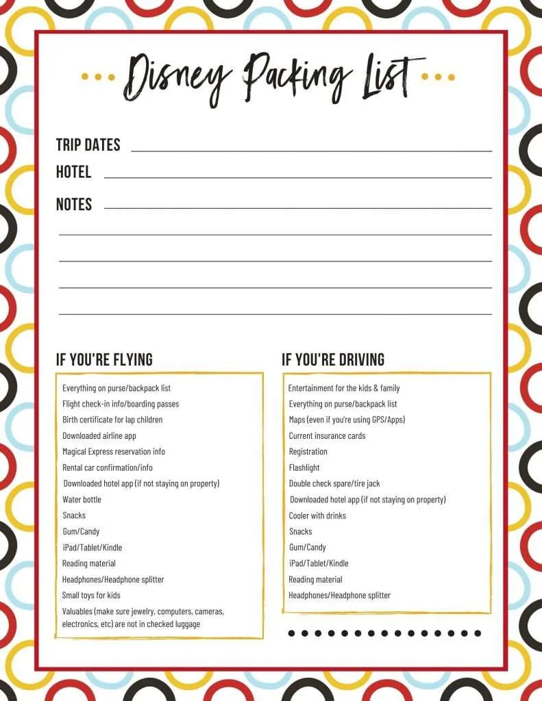 Ultimate Printable Disney Packing List: 75+ Things You May Need! 4 disney packing list