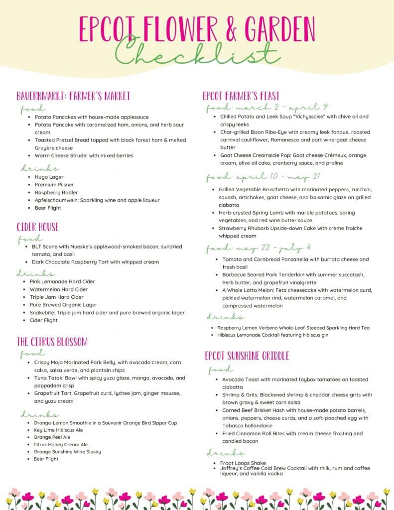 Epcot Flower and Garden Menu (with Free Printable!) 4 epcot flower and garden menu checklist
