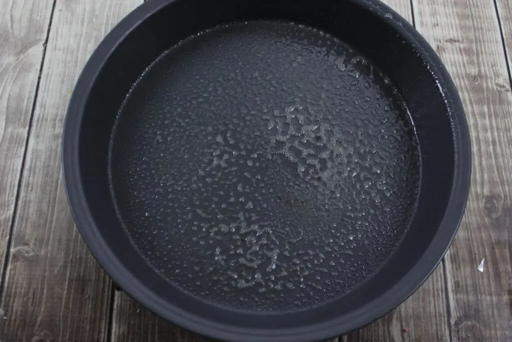 Round non-stick pan with non-stick spray.