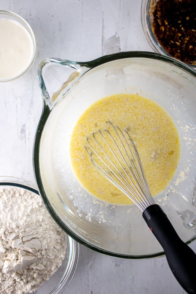 Delicious Apple Pie Cinnamon Rolls Recipe 8 apple pie ingredients in glass mixing bowl