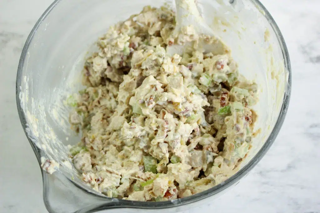 rotisserie chicken salad in a bowl