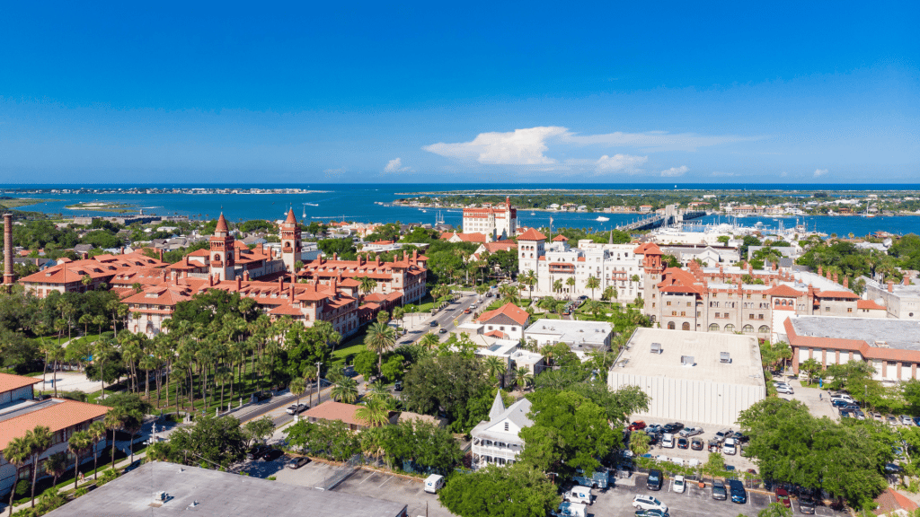7 Delicious St. Augustine Seafood Restaurants You Must Visit Today 6 overhead view of St. Augustine with beach and blue sky