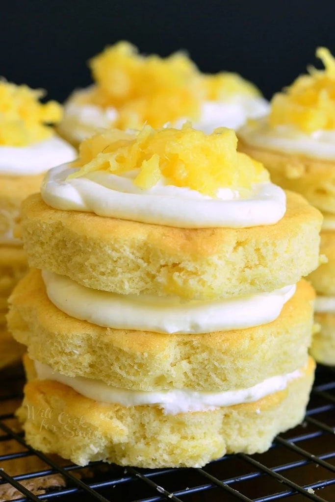 small 3 layer pineapple cakes with cream in the middle 