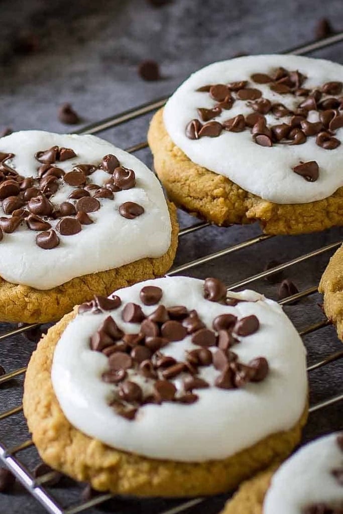 50 Easy Christmas Cookie Recipes with 7 Ingredients or Less 24 peanut butter cookies with marshmallow and chocolate chip topping