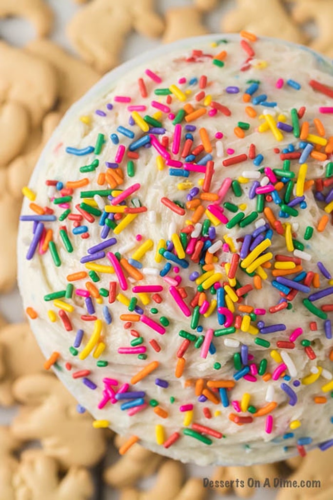 35 Party Appetizers For New Years Eve 30 funfetti cake batter dip with colorful sprinkles and animal crackers