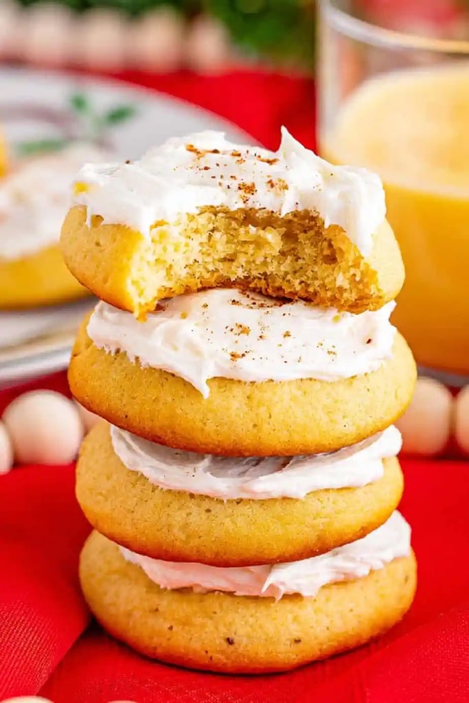 old fashioned eggnog sugar cookies stacked together 