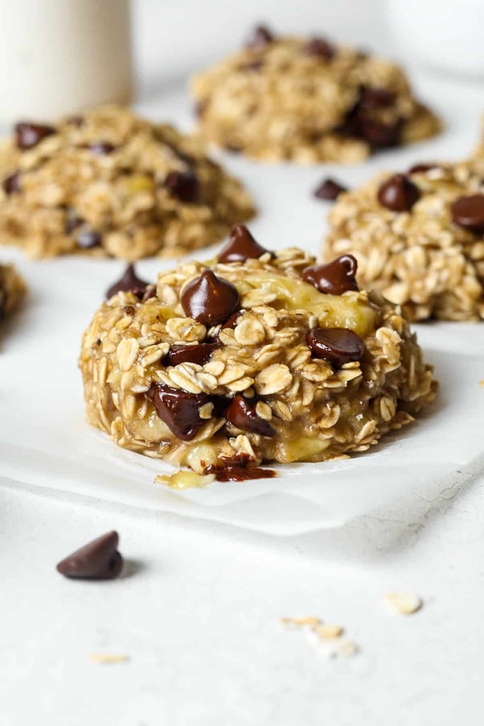 banana oat cookies with melted chocolate chips 