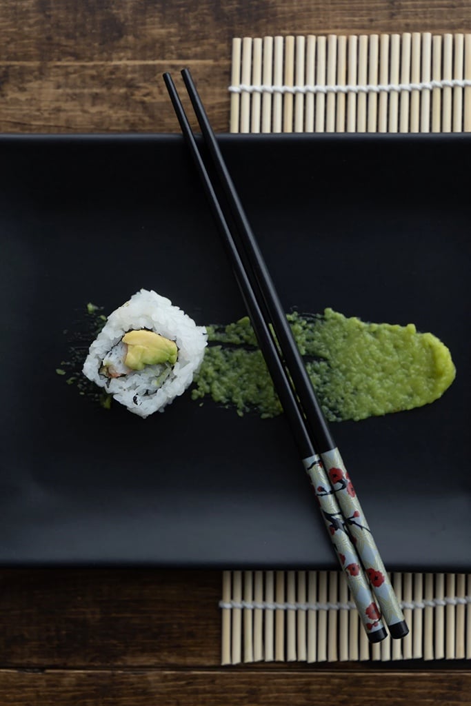 35 Party Appetizers For New Years Eve 39 avocado sushi roll with chop sticks and wasabi on side