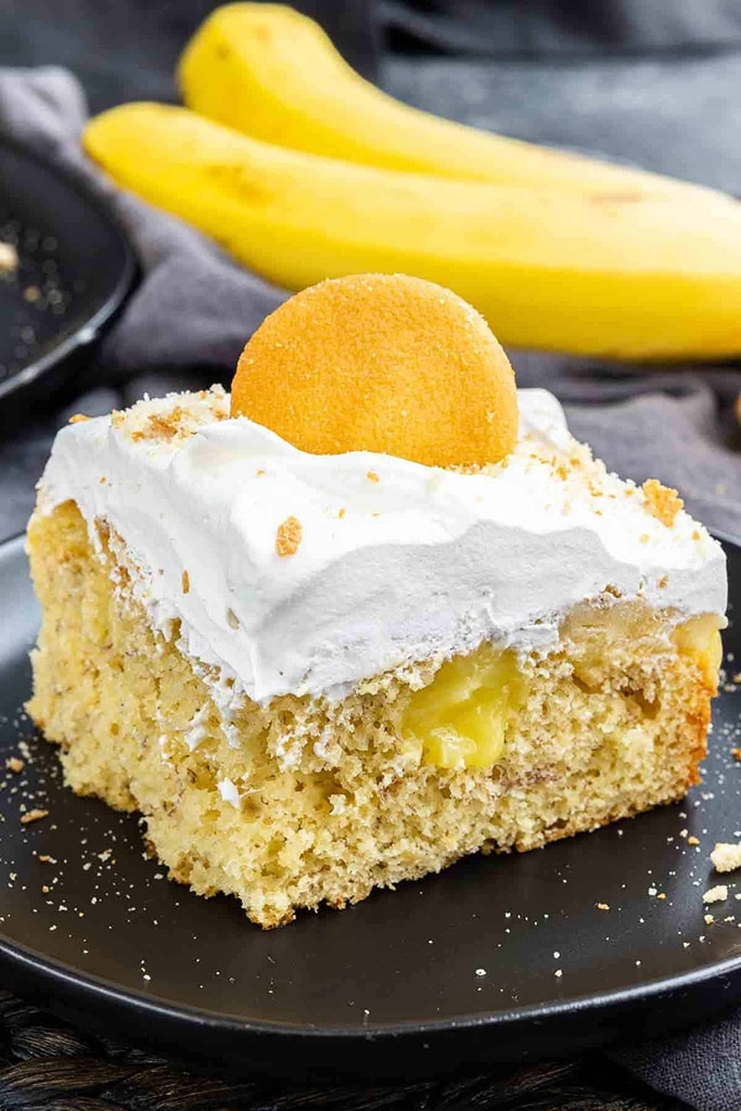 25 Box Cake Mix With Pudding Recipes 18 slice of banana pudding with icing and vanilla wafer on top