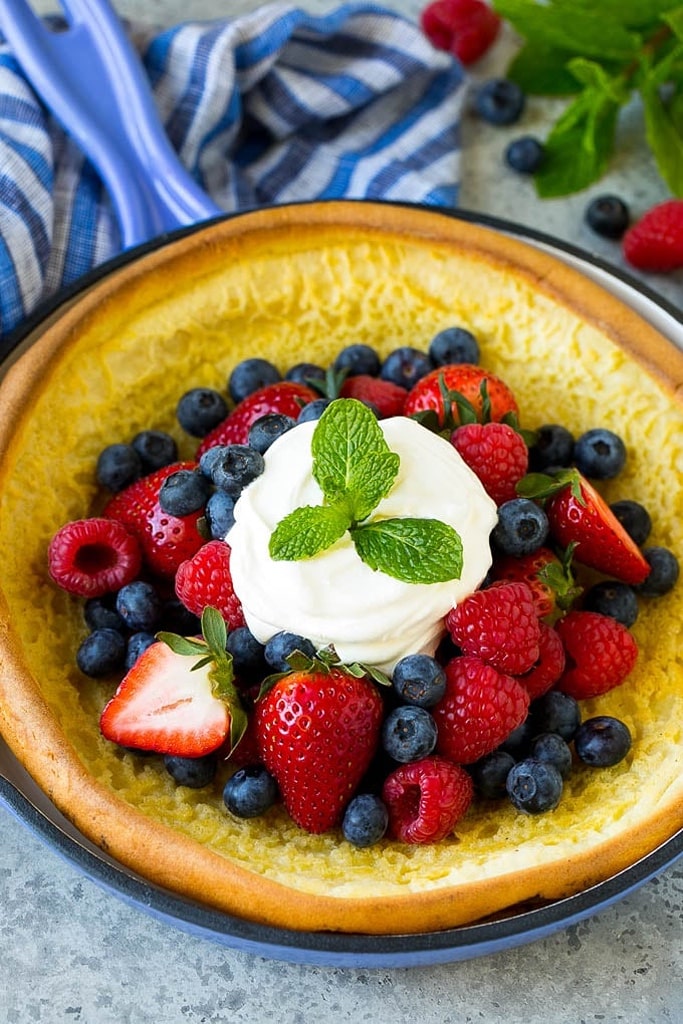 25 Valentine’s Day Breakfast Ideas For Kids 18 dutch pancake topped with fresh berries and cream