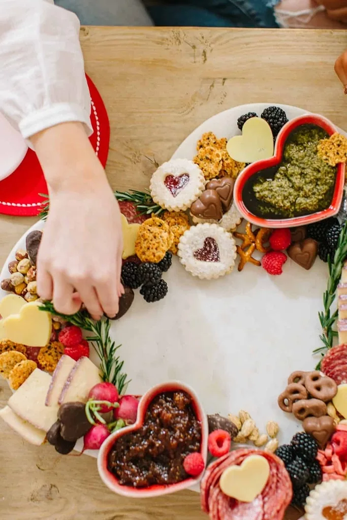 Valentine’s day heart shaped breakfast charcuterie board 