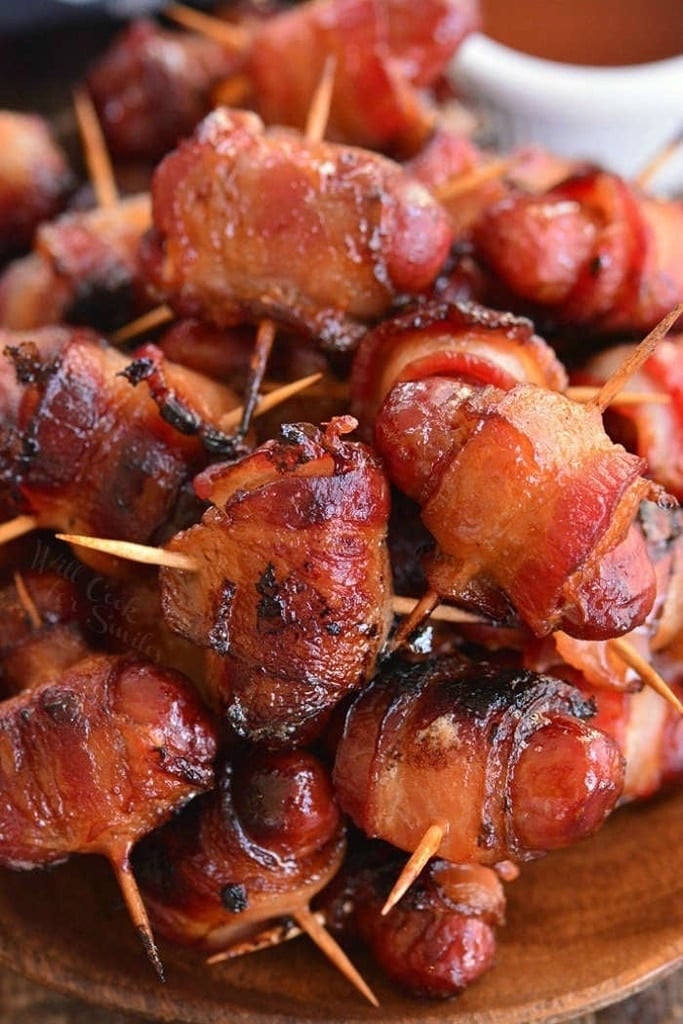 bacon wrapped smokies with tooth picks