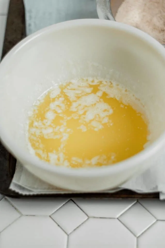melted butter in white bowl