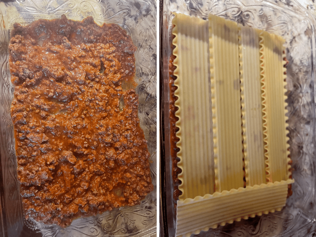 Mom's Easy Lasagna with Cottage Cheese 6 lasagna layers of sauce and then layer of noodles on top of sauce