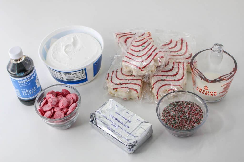 Little Debbie Christmas Tree Cake Dip (Easy No Bake Christmas Dessert) 6 ingredients for Little Debbie Christmas tree cake dip on white background