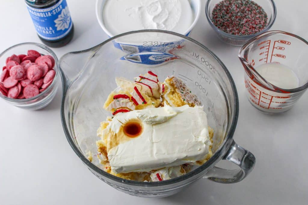 Little Debbie Christmas Tree Cake Dip (Easy No Bake Christmas Dessert) 7 ingredients in bowl for christmas tree cake dip