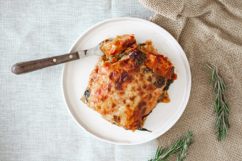 Mom's Easy Lasagna with Cottage Cheese 4 lasagna with cottage cheese on plate with fork