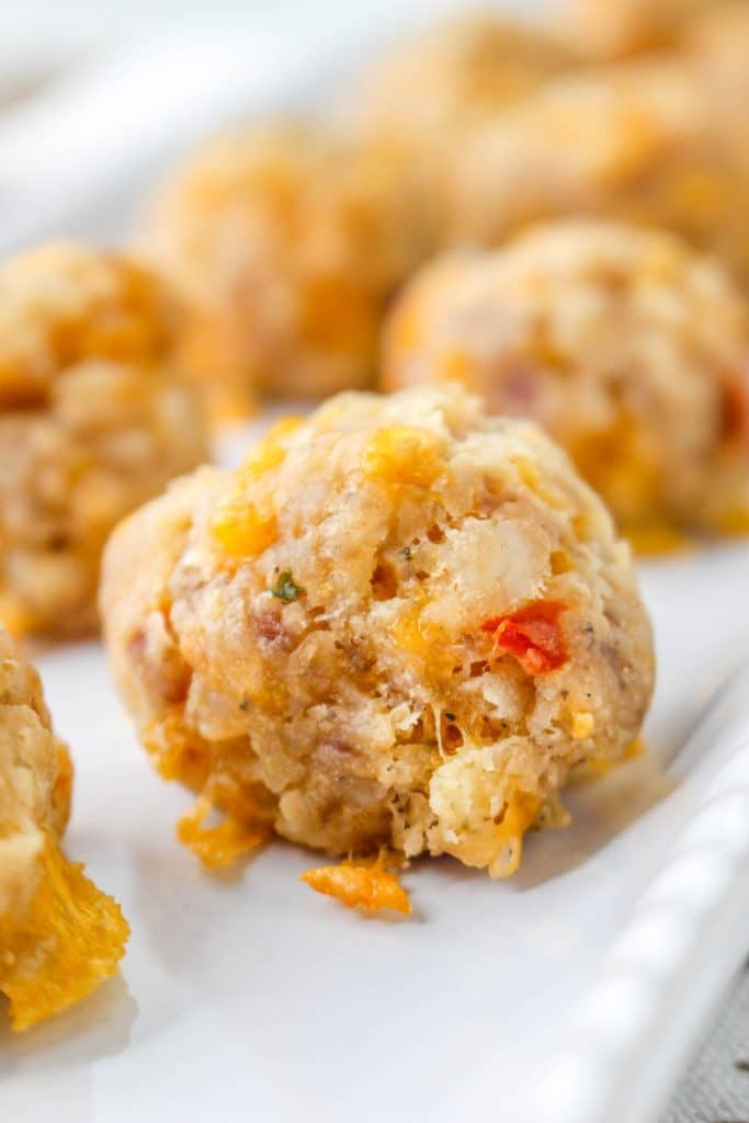 3 Ingredient Sausage Cheese Balls with Pimento Cheese 11 close up of Pimento Cheese Sausage Ball
