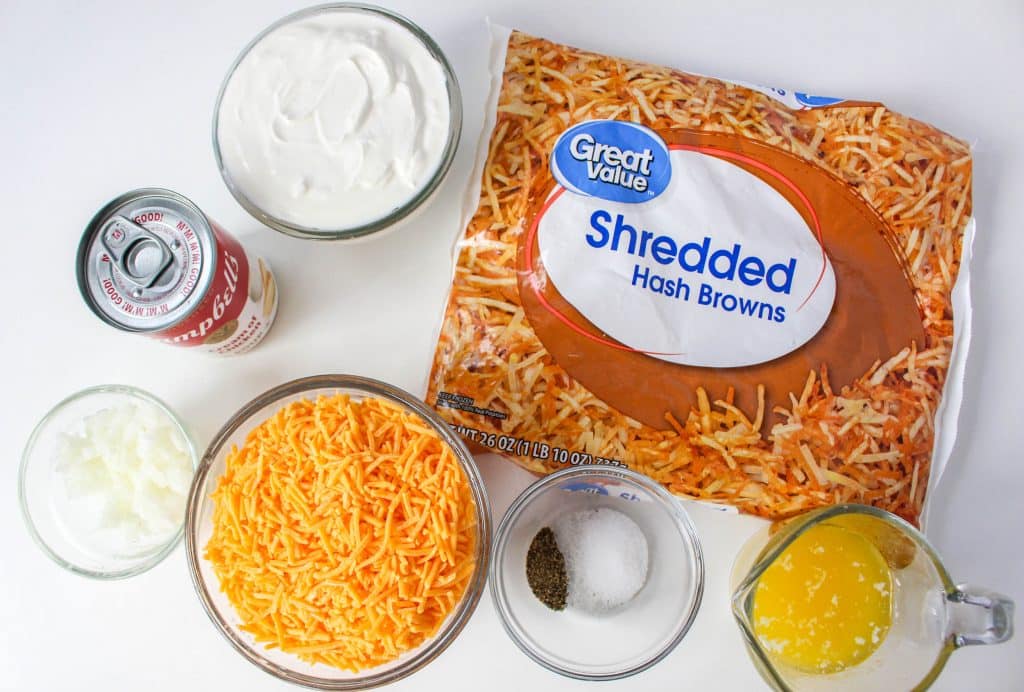 Slow Cooker Cracker Barrel Cheesy Hash Brown Casserole 11 Slow Cooker Cracker Barrel Cheesy Hash Brown Casserole ingredients in bowls