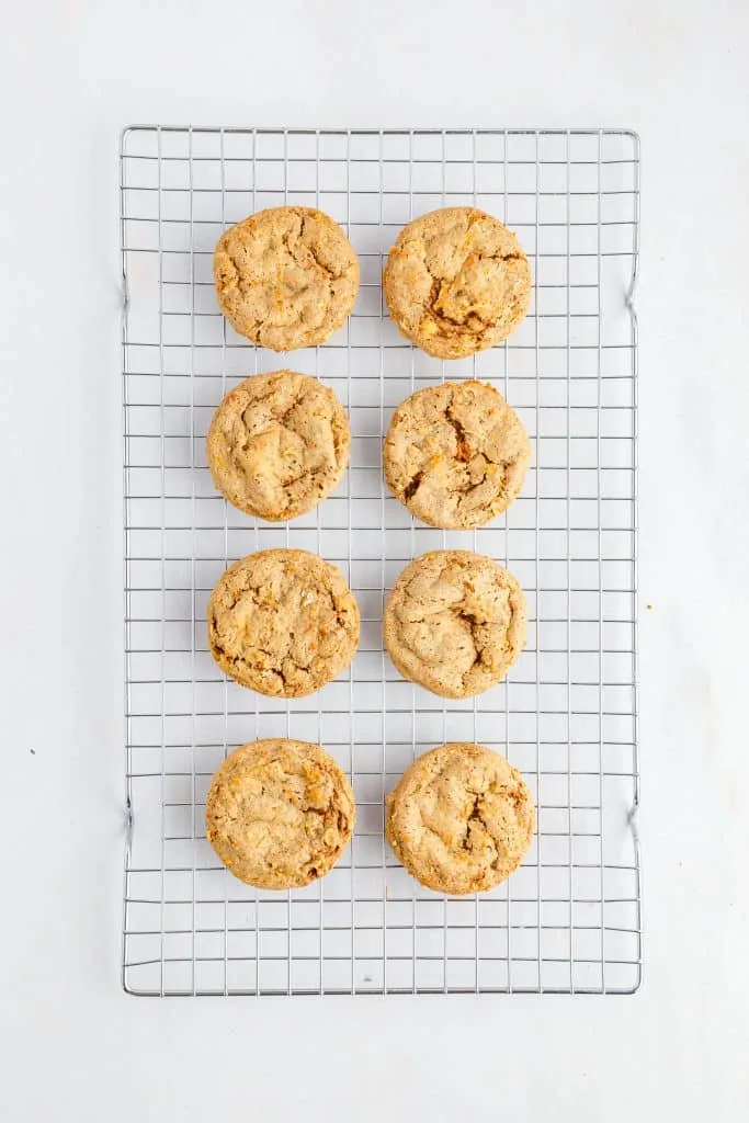 carrot cake cookies on wire cooking rack