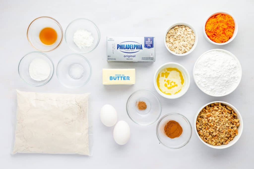 Carrot Cake Cookies 24 Overhead view of Carrot Cake Cookies ingredients.