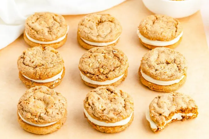 overhead view of baked Carrot Cake Mix Cookie Sandwiches