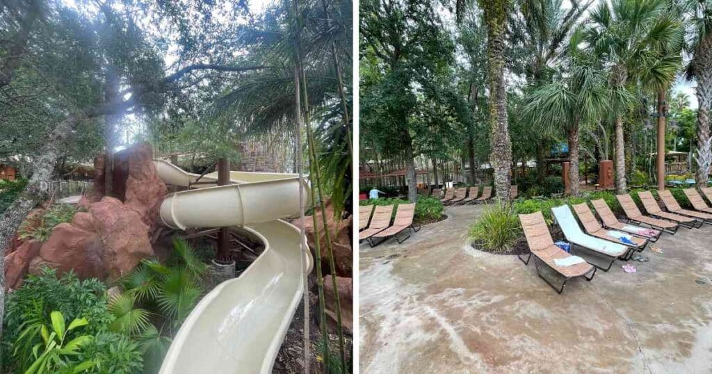 Animal Kingdom Lodge Review: Everything You Need to Know 6 waterslide and lounge chairs at Kidani Village pool