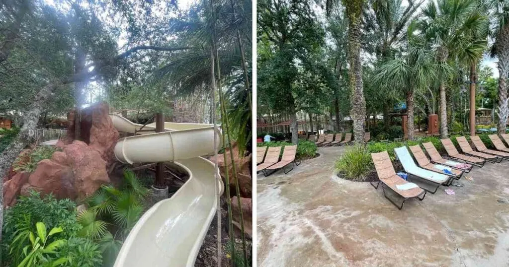 Animal Kingdom Lodge Review: Everything You Need to Know 6 waterslide and lounge chairs at Kidani Village pool