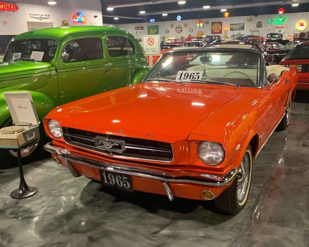1965 red ford mustang in classic car museum in florida 