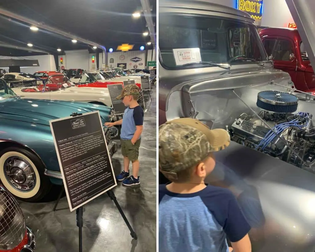 Top 7 Auto Museums In Florida That Are A Must Visit 4 collage of boy looking at automobiles in car museum in florida.