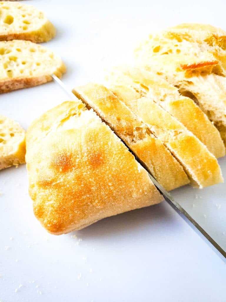 Old Fashioned Pimento Cheese Recipe 8 Fresh baguette sliced with a bread knife.